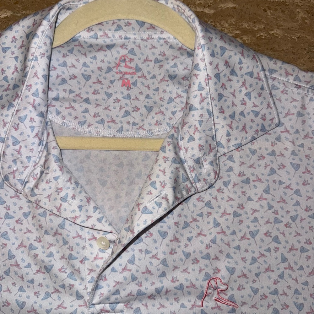 Rhoback Men's White Polo with Blue & Pink Pattern